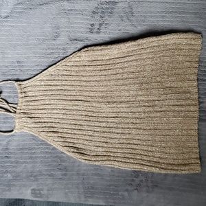 Max & Co. Knitted Yarn Halter Tie Top Gold Metallic Flecks M